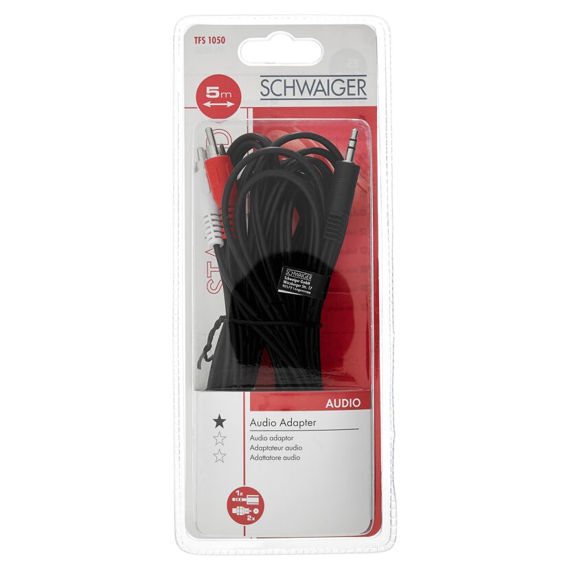 Schwarzes Audio Adapterkabel, 5 m, in Verpackung
