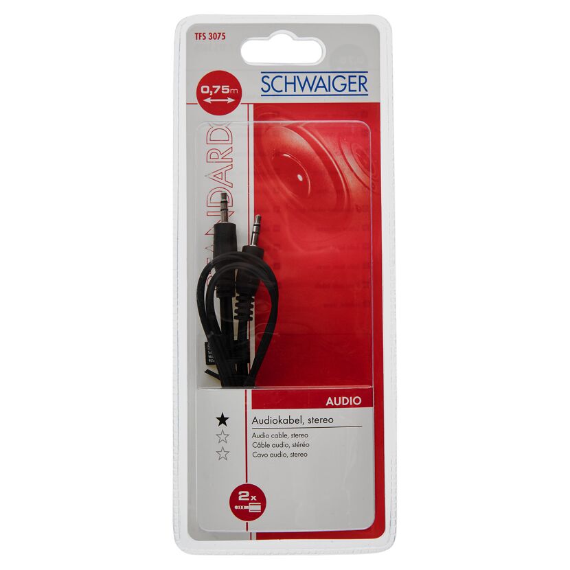 Schwarzes 3,5mm-Klinkenkabel, Stereo, 0,75m