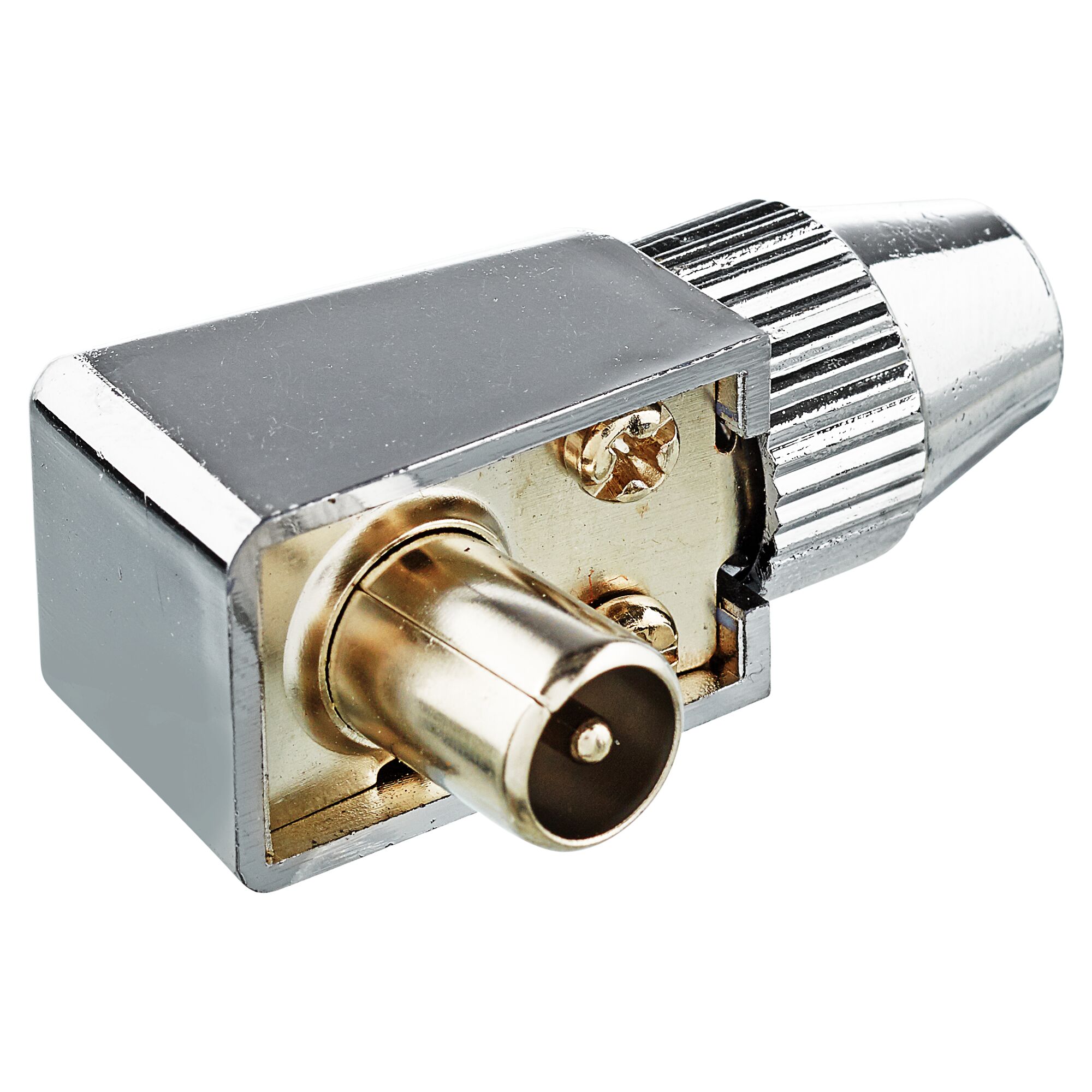 Verchromter Koax-Winkelstecker