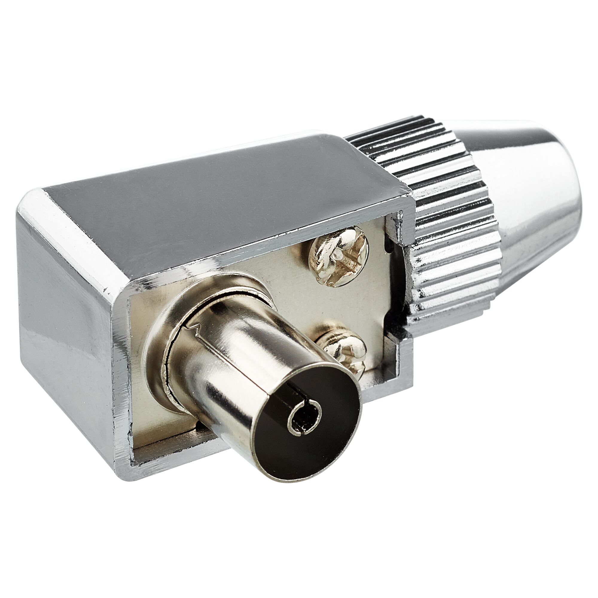 Verchromter Koax-Winkelstecker