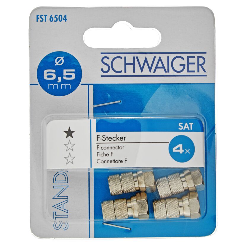 Vier F-Aufdrehstecker für SAT, 6,5 mm, von Schwaiger