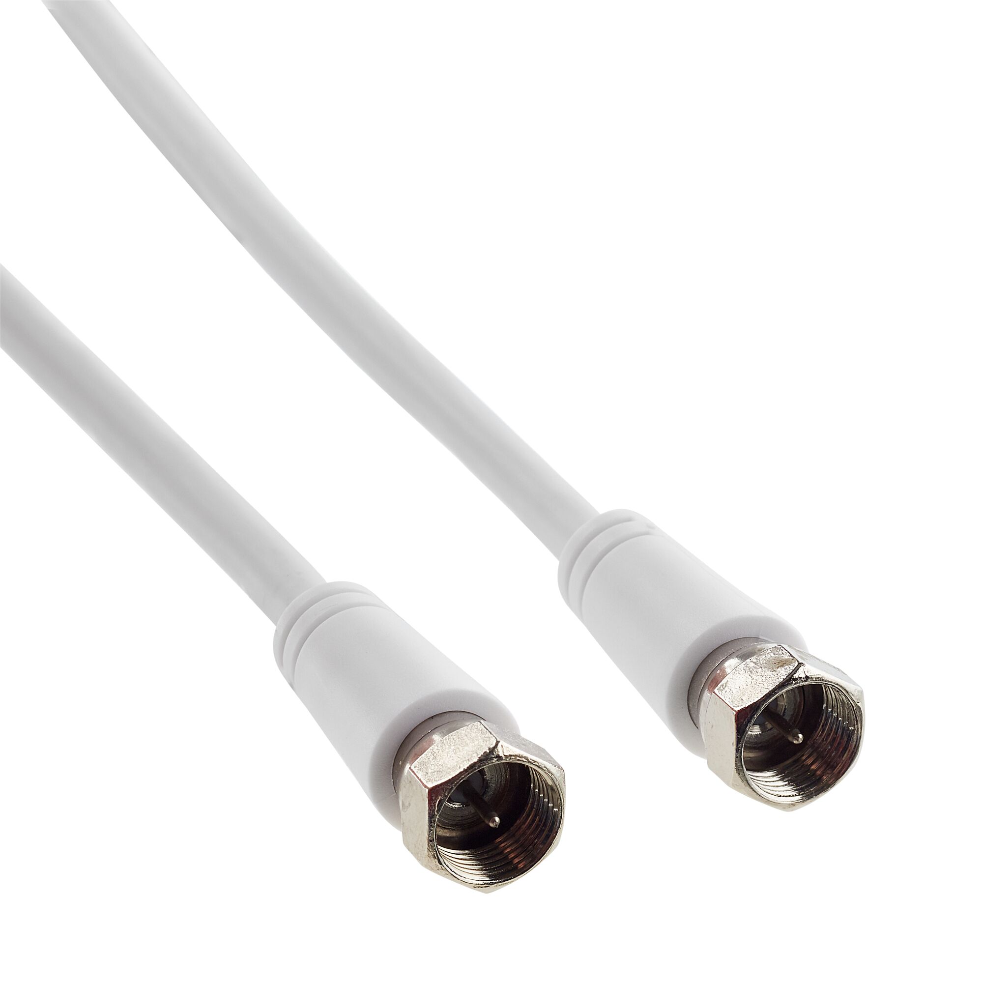 Weißes SAT-Anschlusskabel mit Metallsteckern