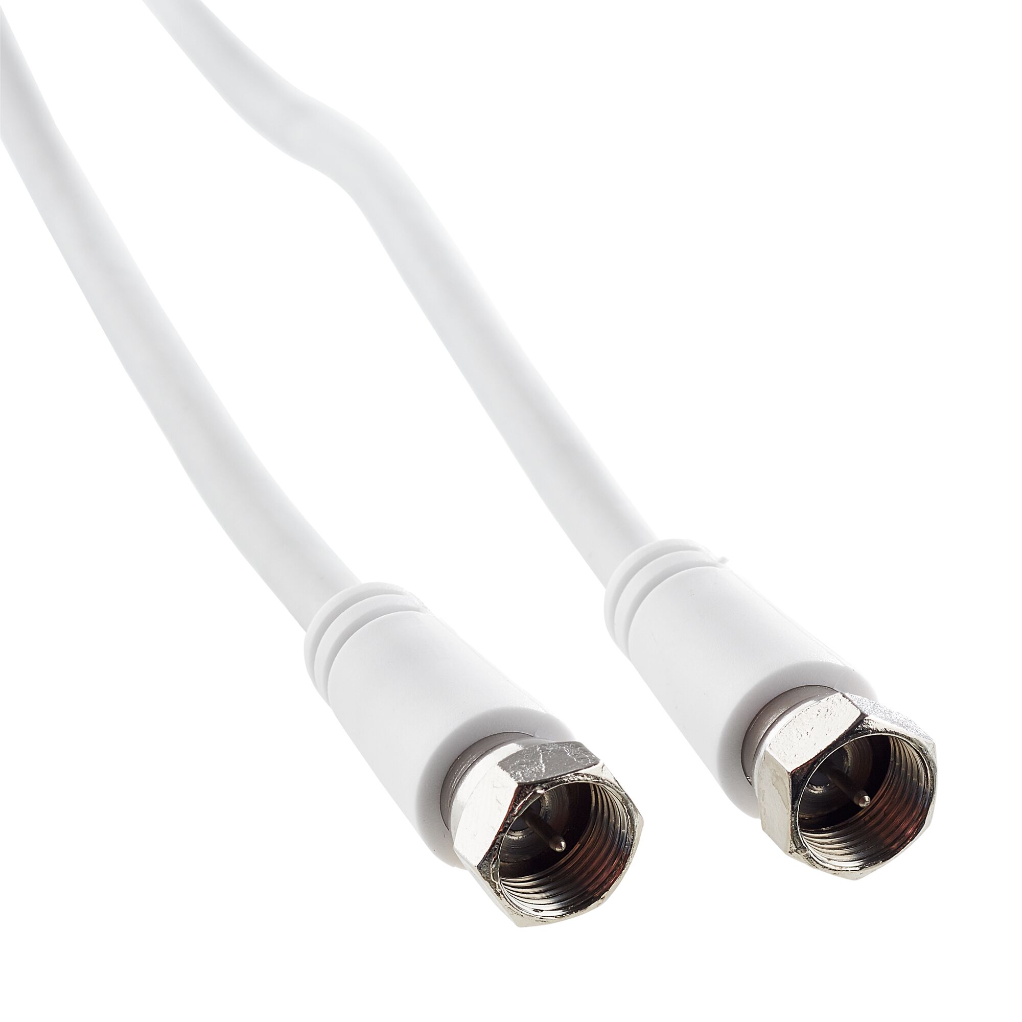 Weißes SAT-Anschlusskabel mit Metallsteckern