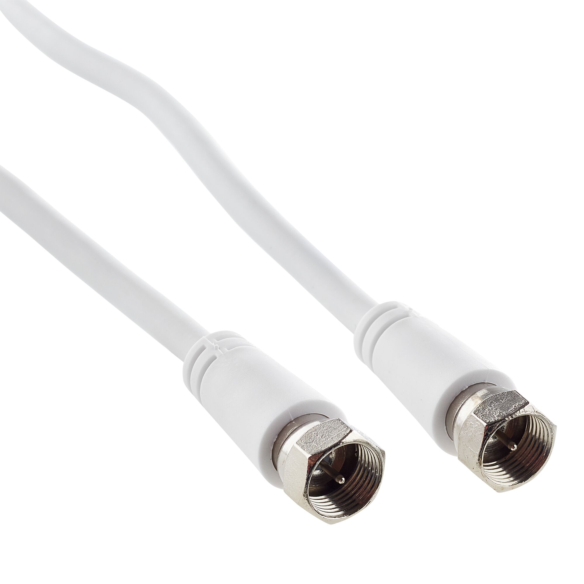 Weißes SAT-Anschlusskabel mit Metallsteckern