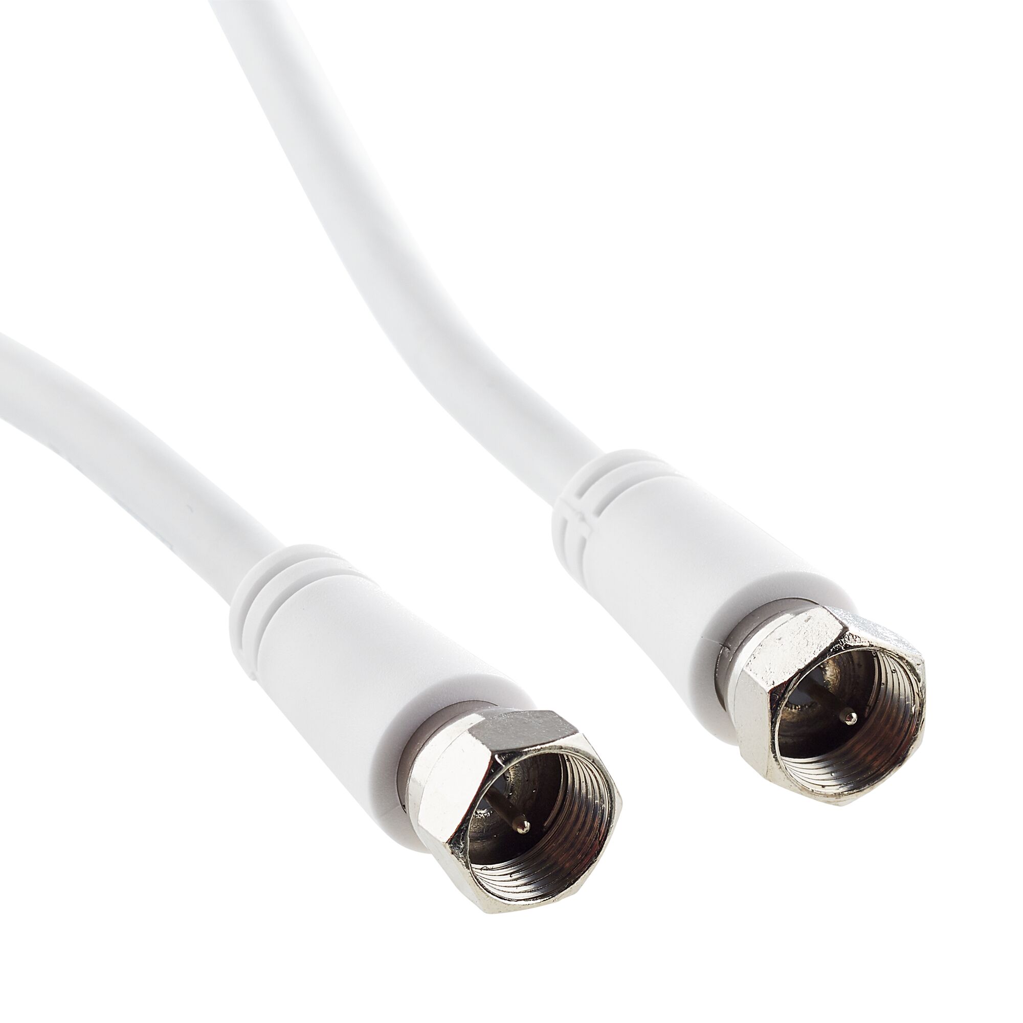 Weißes SAT-Anschlusskabel mit Metallsteckern