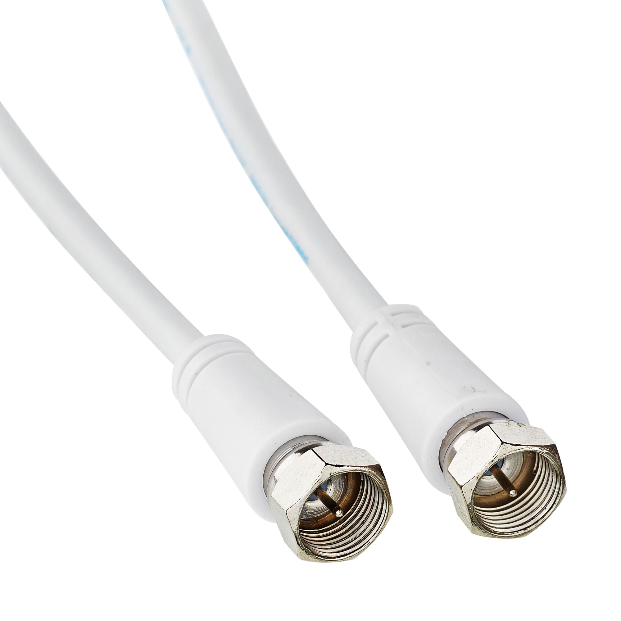 Weißes SAT-Anschlusskabel mit Metallsteckern