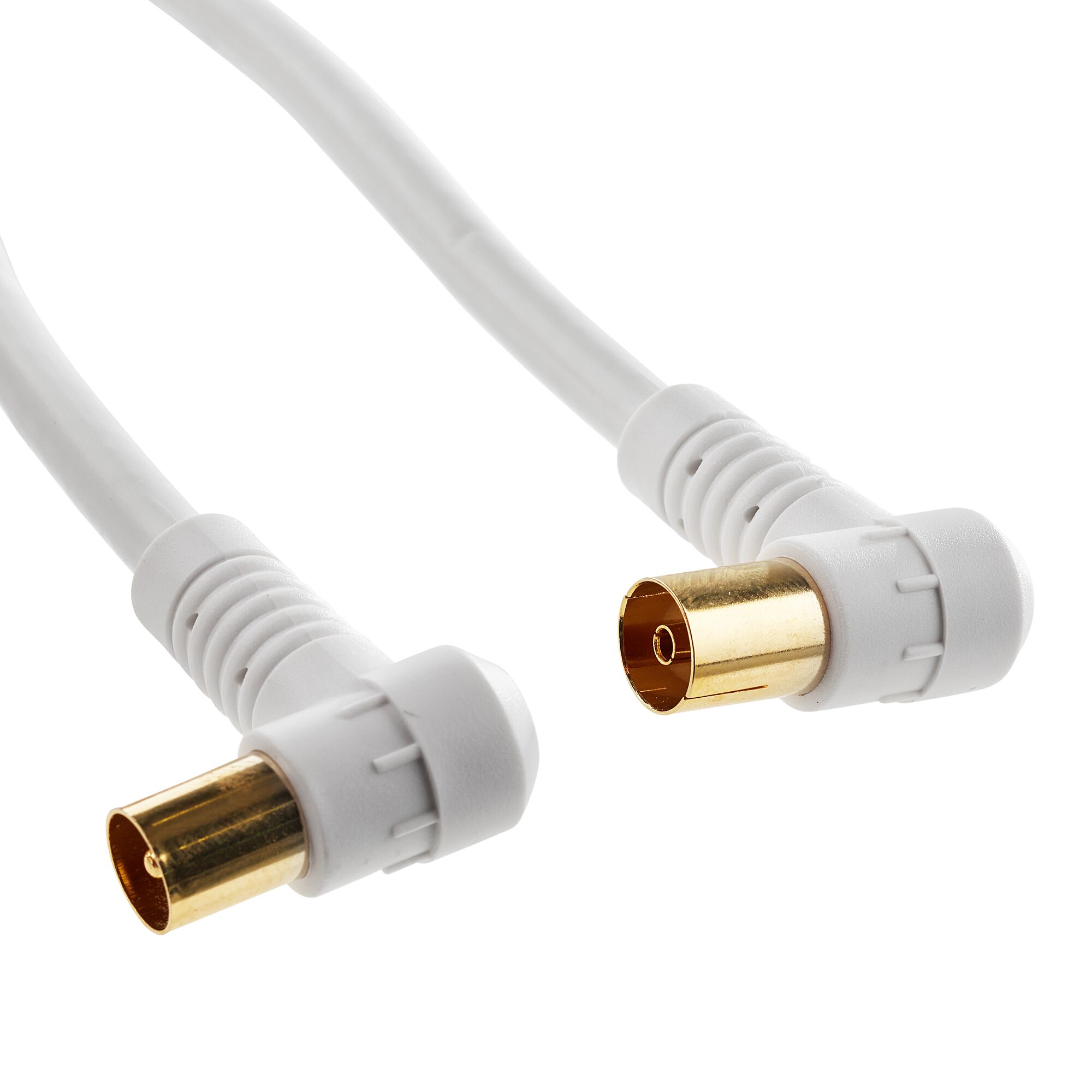 Zwei weiße Antennenkabel mit Winkelsteckern