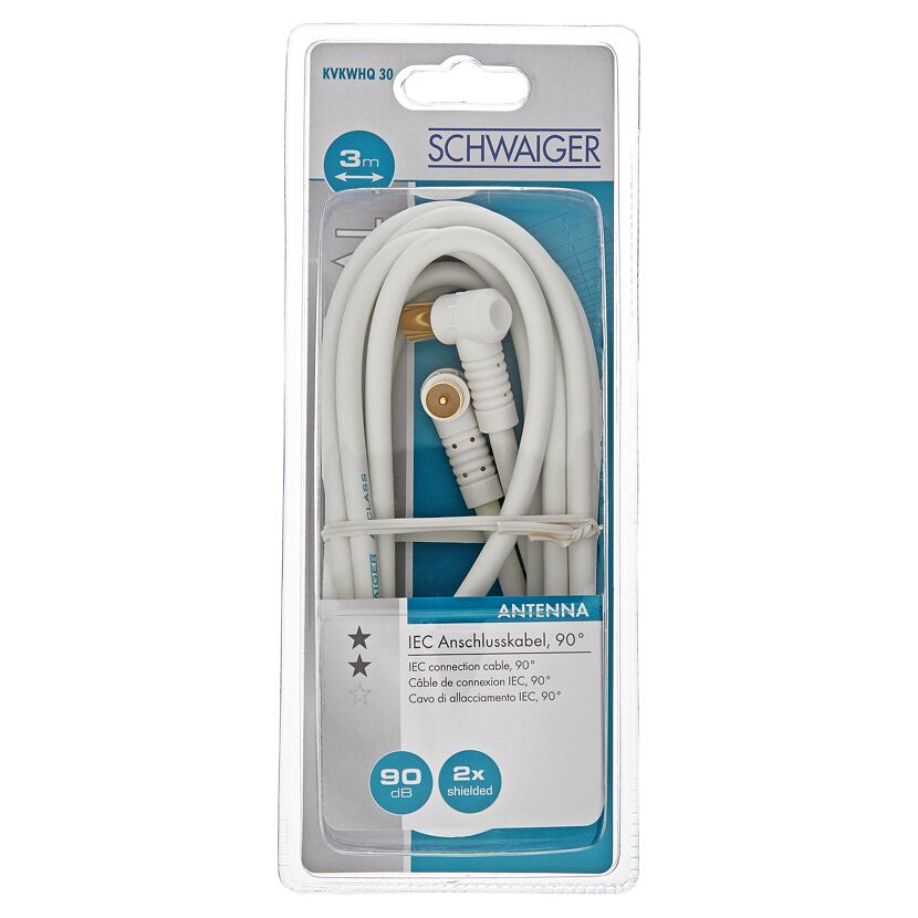 Weißes Antennenkabel von Schwaiger in Verpackung