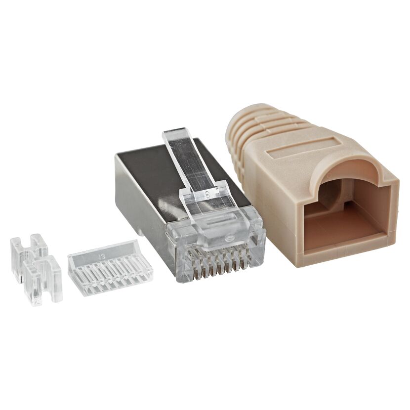 Einzelteile eines CAT6 Netzwerksteckers