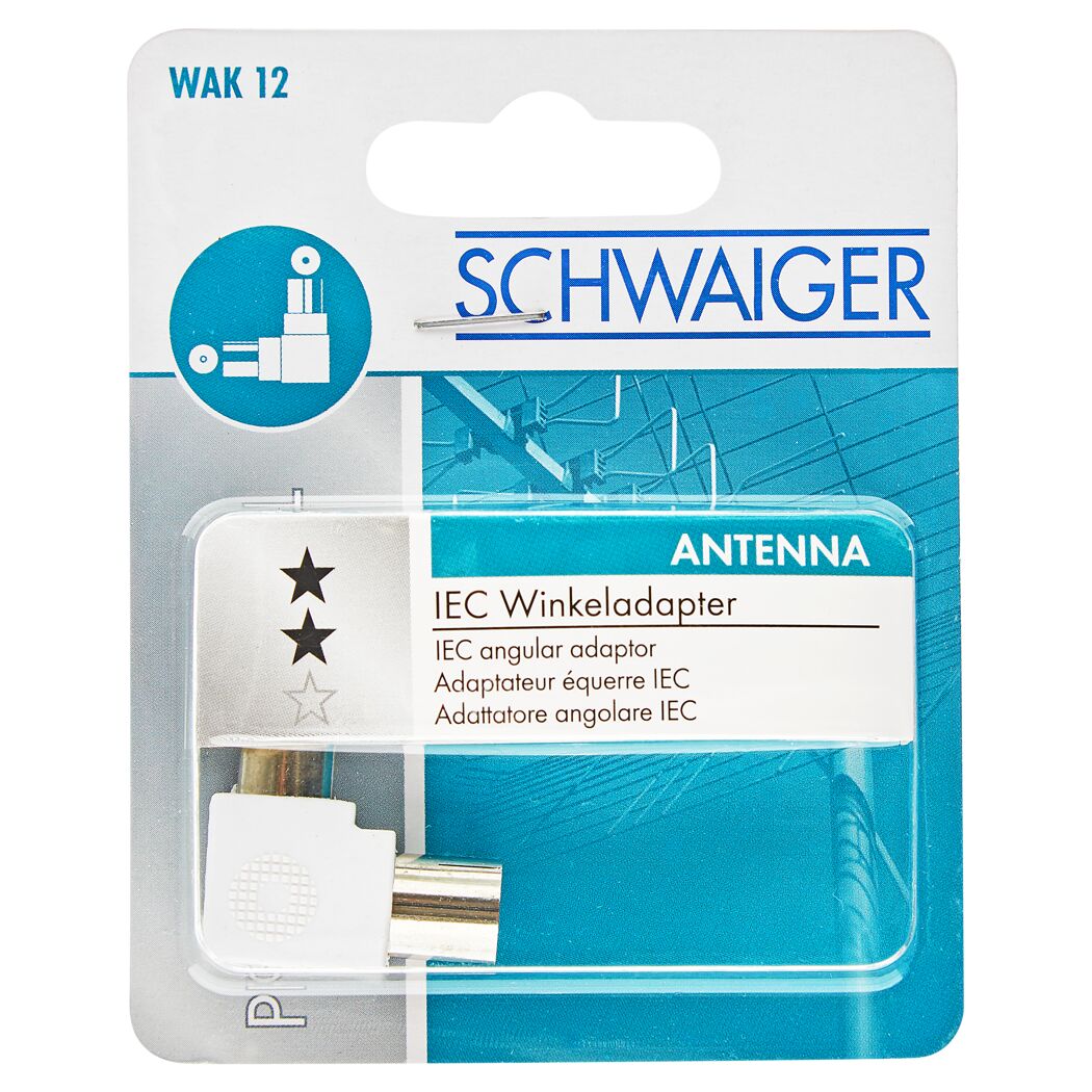 weißer Winkeladapter, Koaxstecker in Blisterverpackung