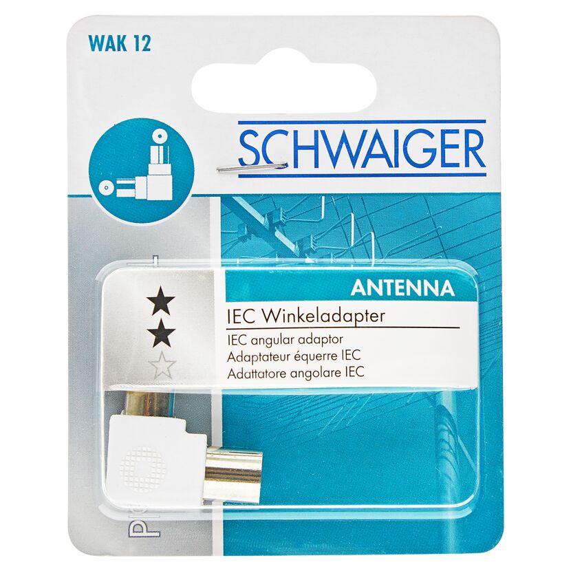 weißer Winkeladapter, Koaxstecker in Blisterverpackung