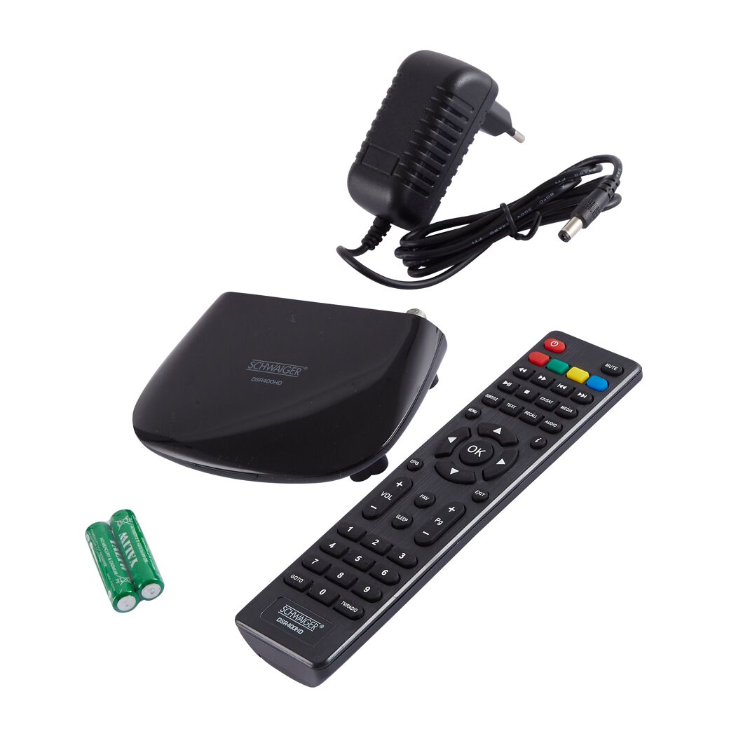 Schwarzer SCHWAIGER DSR400HD Satellitenreceiver mit Fernbedienung
