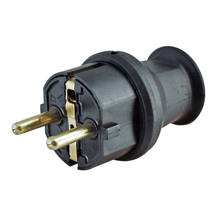 Schwarzer Schutzkontaktstecker mit Knickschutz