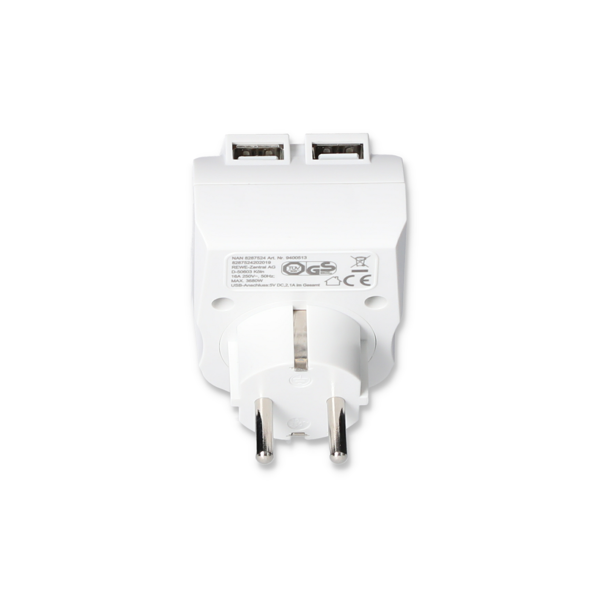 Steckdosen-Adapter weiß mit Schalter 16A/250V 1 x Schutzkontakt