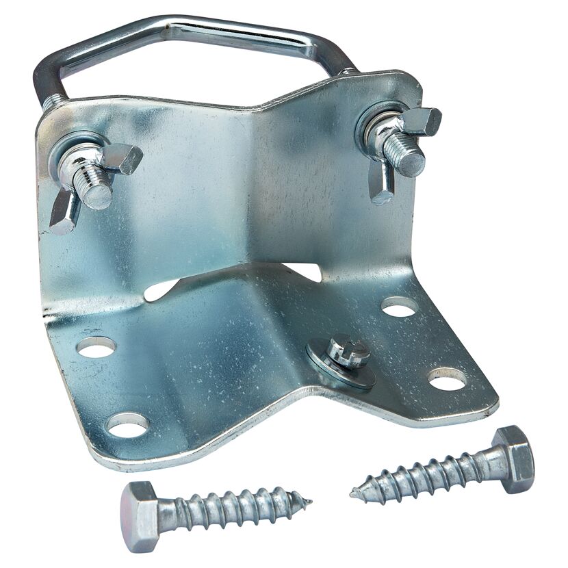 Metallischer Mastfuß mit Schrauben.