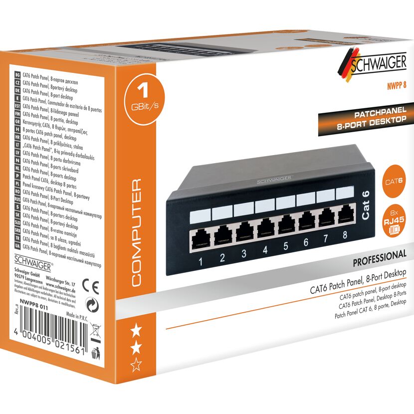 8-Port Patchpanel für RJ45 Netzwerkbuchsen