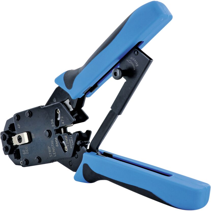 Universal-Crimpzange schwarz/blau für Rund- und Flachkabel