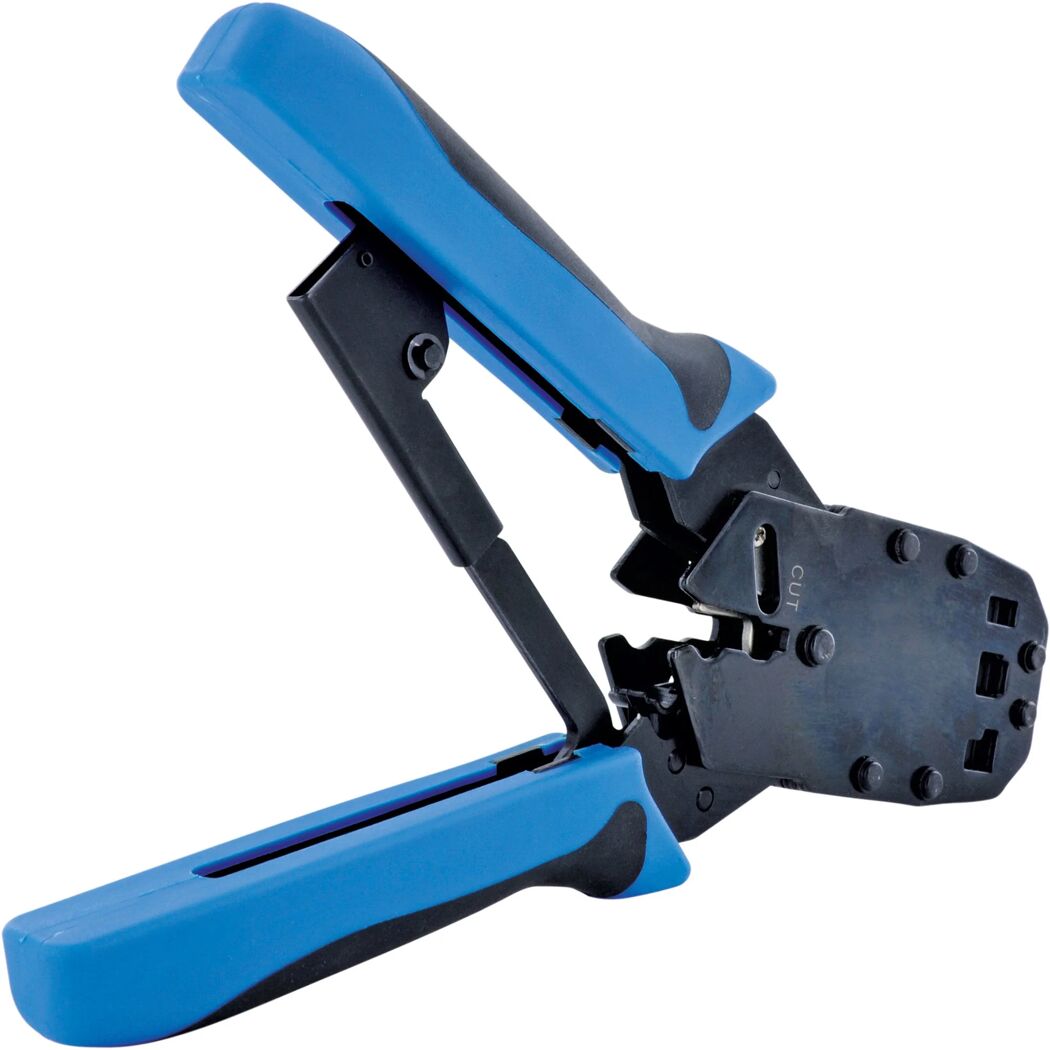 Universal-Crimpzange schwarz/blau für Rund- und Flachkabel