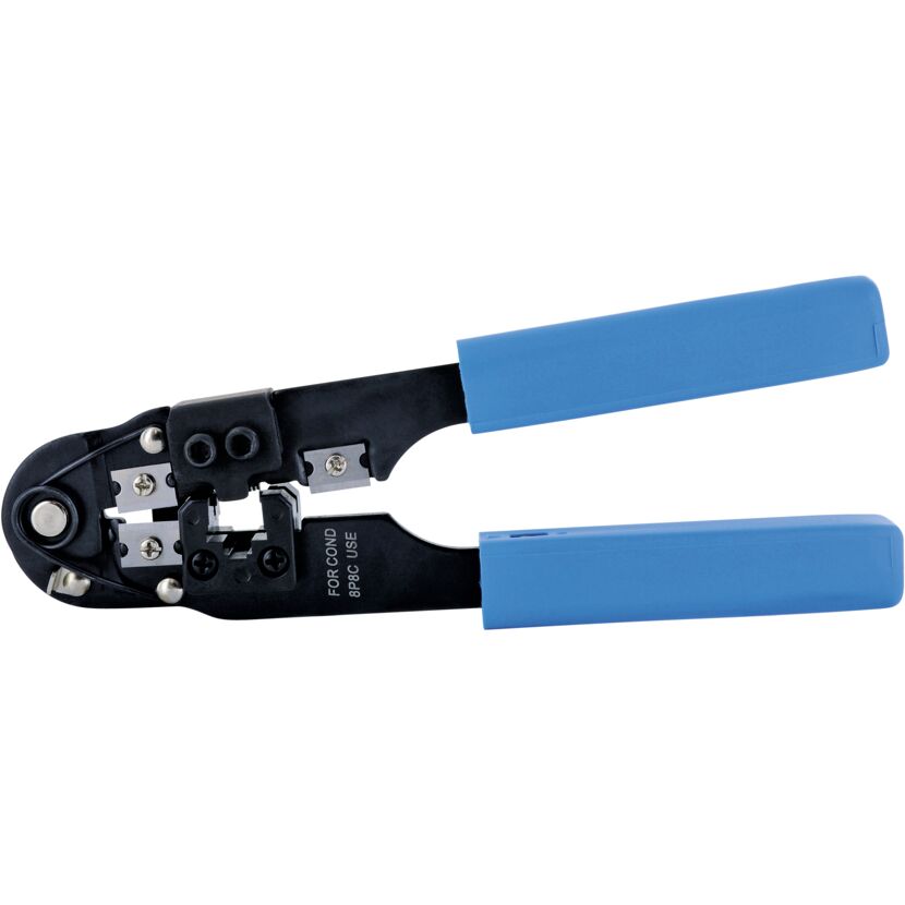 Crimpzange schwarz/blau für Rund- und Flachkabel