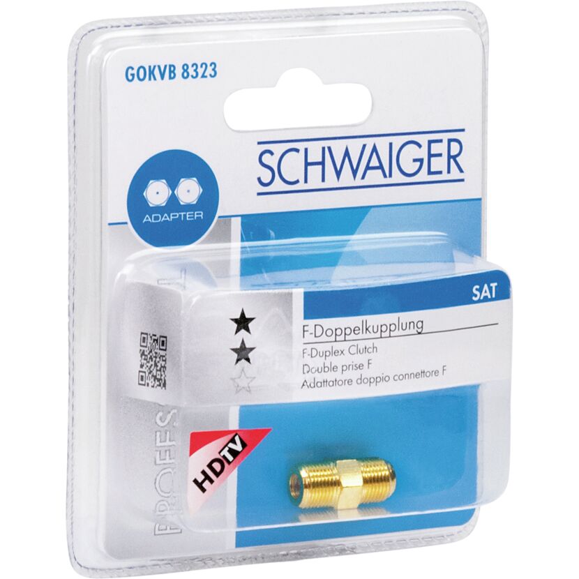 Vergoldeter F-Adapter von Schwaiger in Verpackung