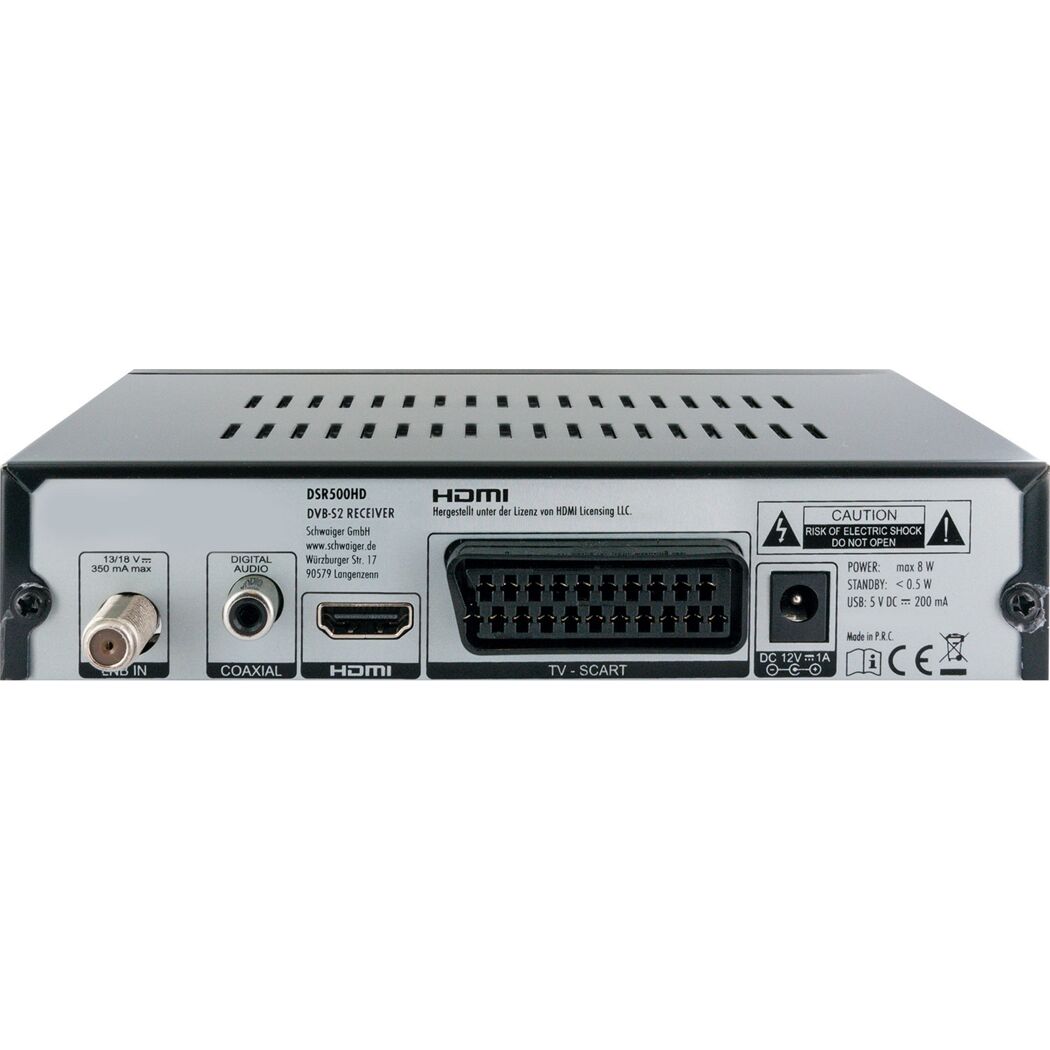 Rückseite eines DVB-S2 Receivers mit Anschlüssen