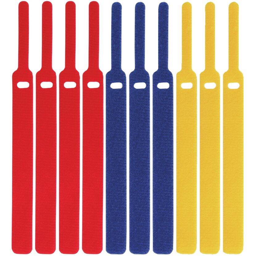 Rote, blaue und gelbe Klett-Kabelbinder