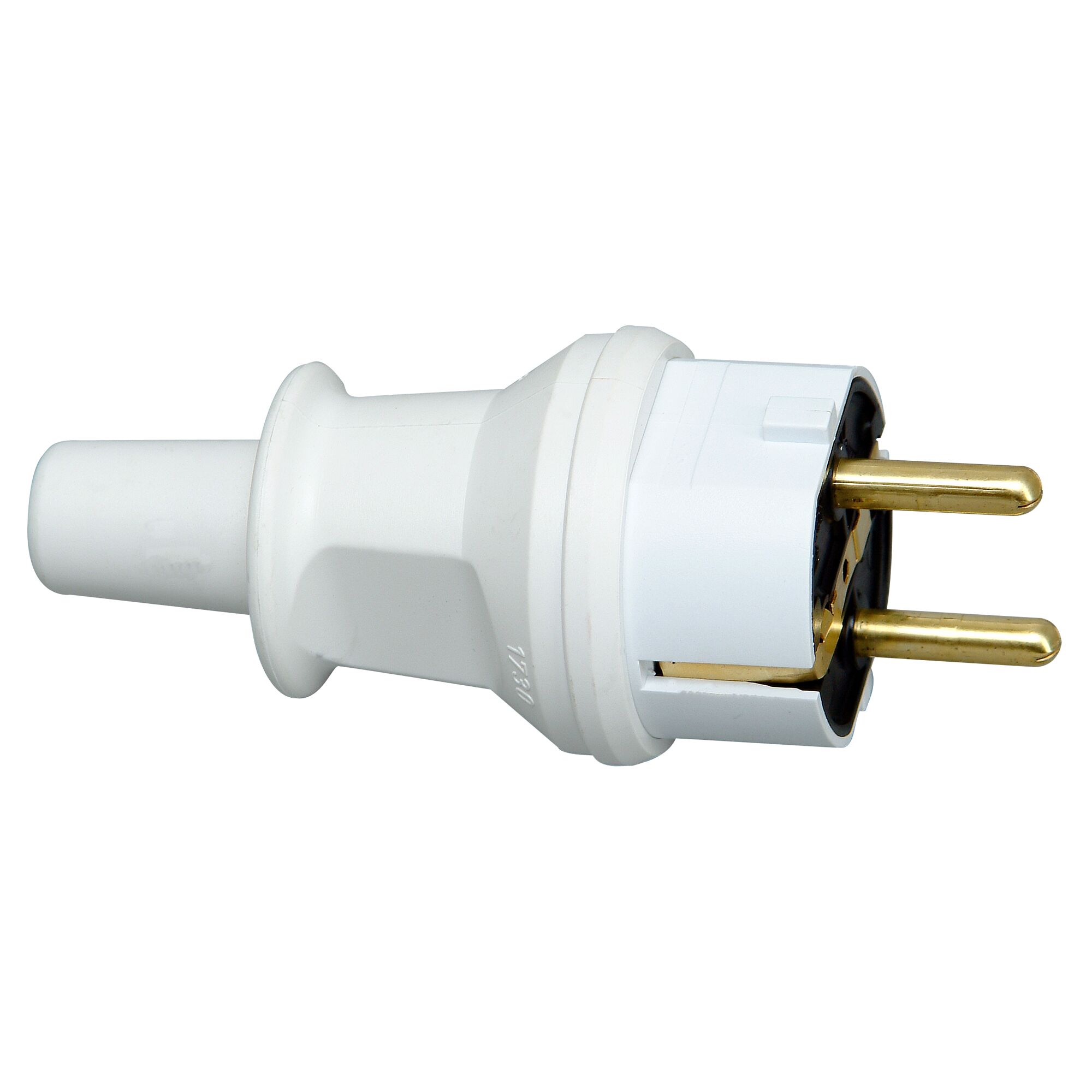 Weißer Schuko-Stecker mit Knickschutz