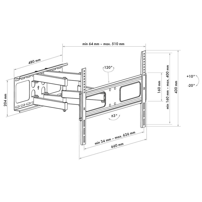 TV-Wandhalter 'MOTION 5' 50 kg Traglast neigbar, schwenkbar, drehbar