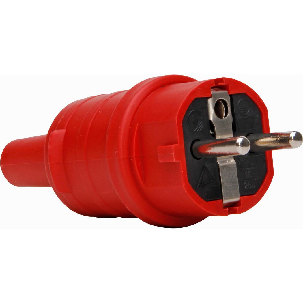 Roter, dreipoliger Stecker mit Knickschutz