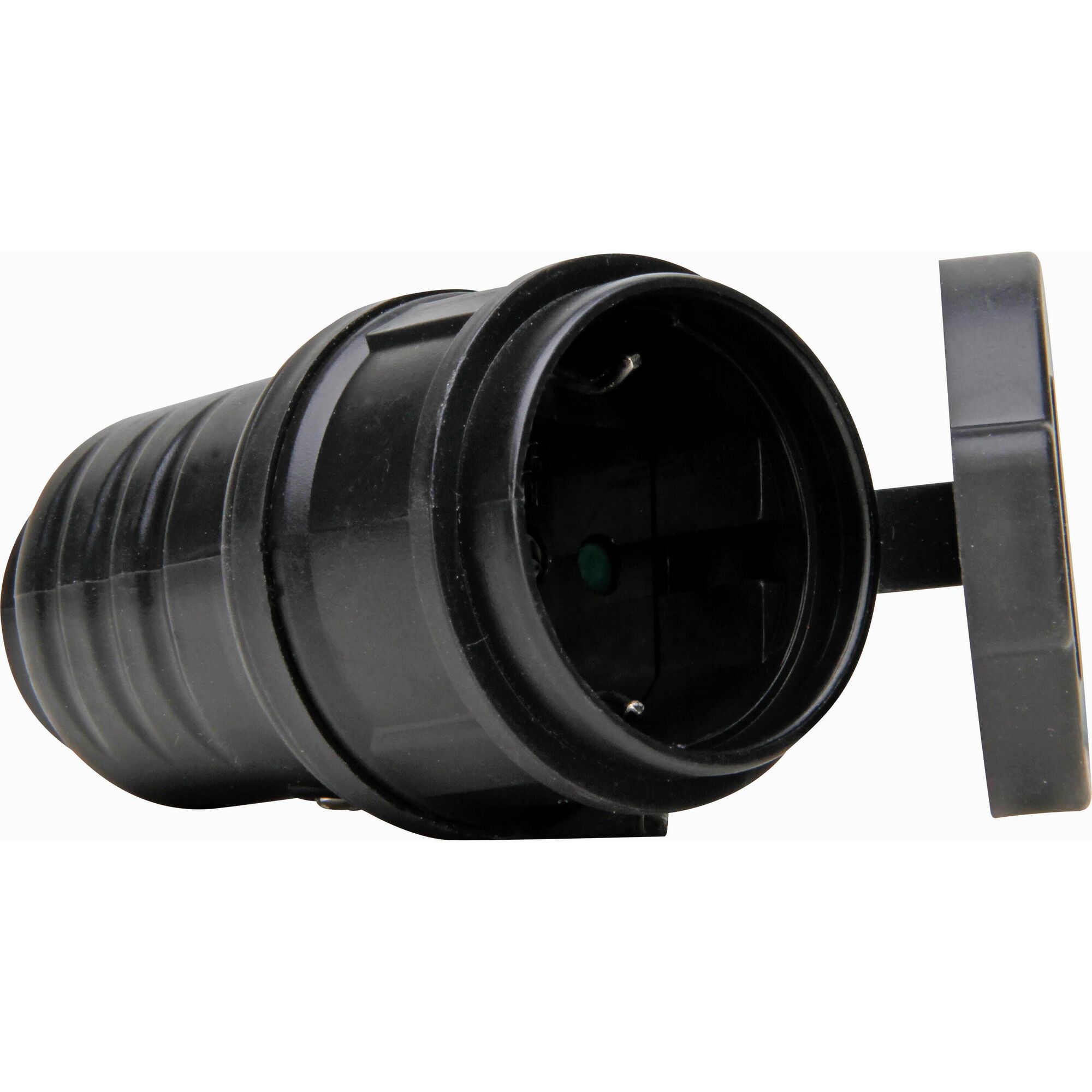 Schwarze Kupplung mit Knickschutz und Deckel