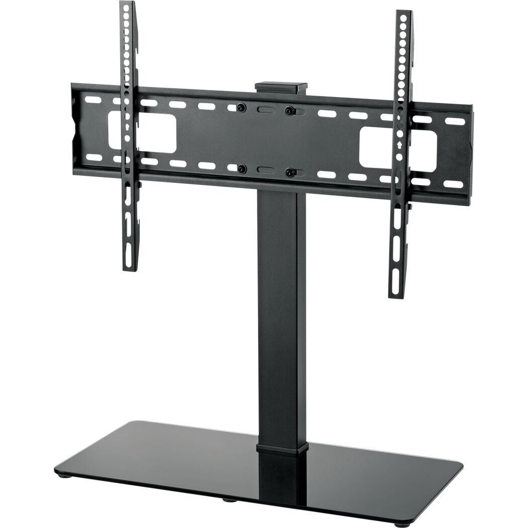 Schwarzer TV-Standfuß aus Glas und Metall