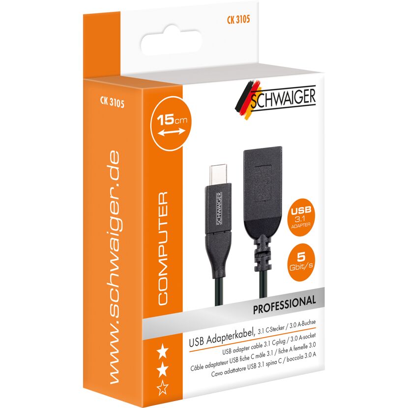 Schwarzes USB-Adapterkabel, 15 cm