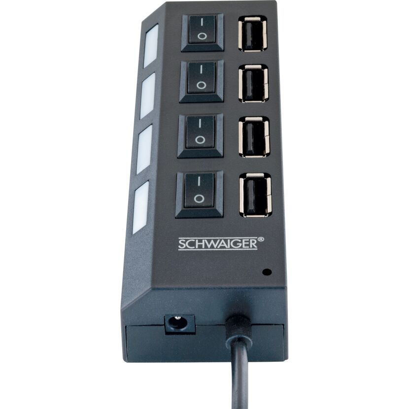 Schwarzer SCHWAIGER 4-Port USB 2.0 Hub