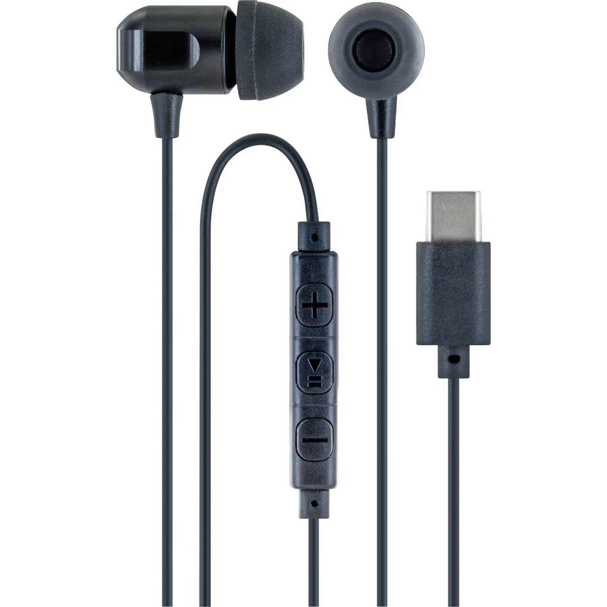 Schwarze Kopfhörer mit USB-C-Anschluss und Bedienelement
