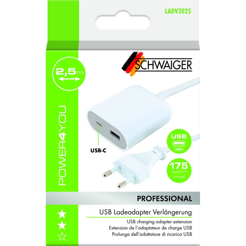 USB-Ladeadapter-Verlängerung 2,5 m, 175 Watt