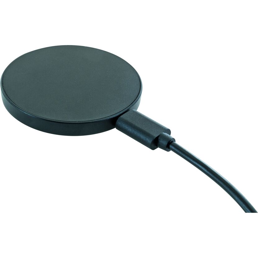 Rundes, schwarzes Ladegerät mit Kabel