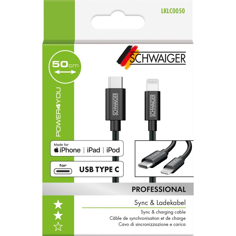 Schwarzes USB-C auf Lightning Ladekabel