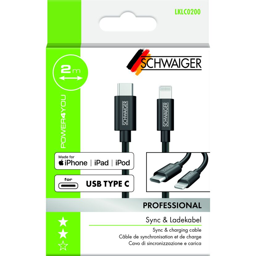 Schwarzes USB-C auf Lightning Ladekabel