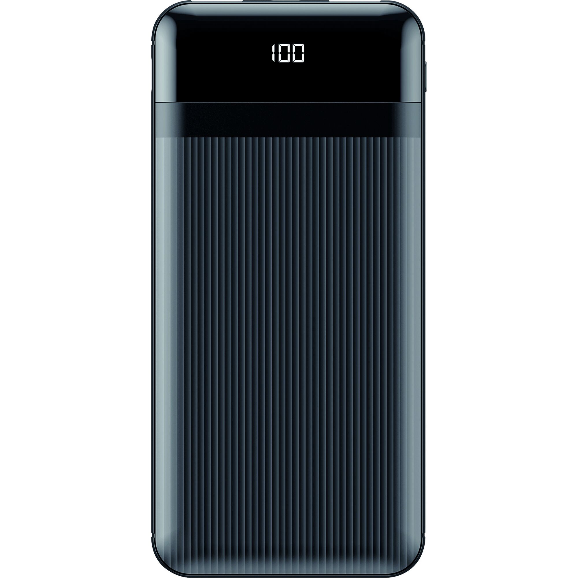 Schwarze Powerbank mit Digitalanzeige