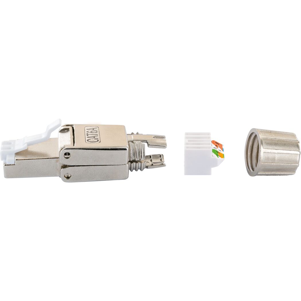 Einzelteile eines Netzwerksteckers CAT 7.1 / CAT 6A
