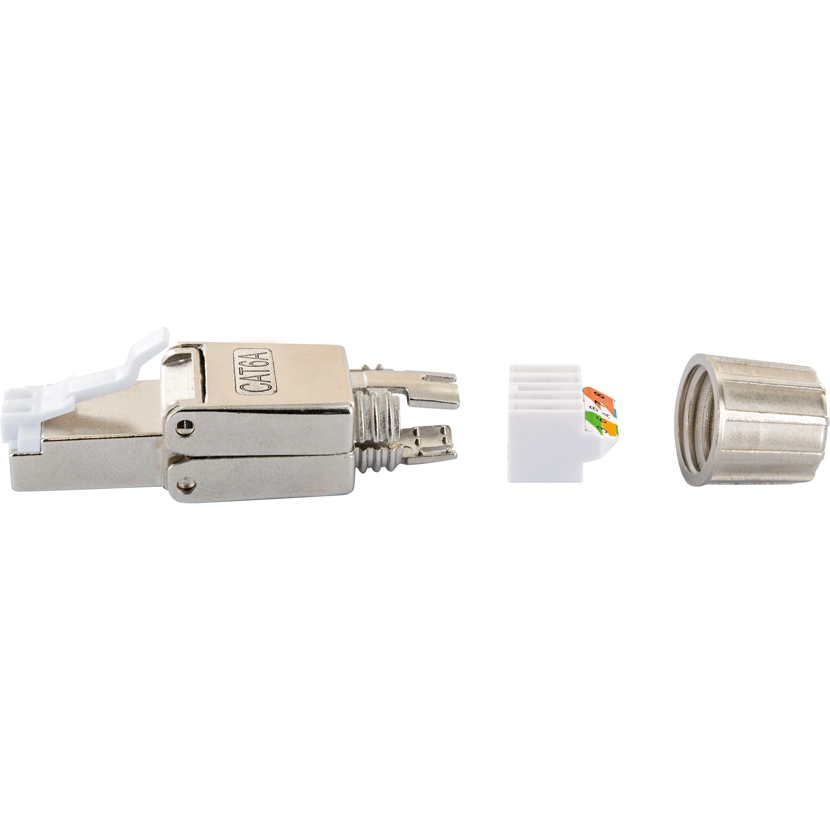 Einzelteile eines Netzwerksteckers CAT 7.1 / CAT 6A