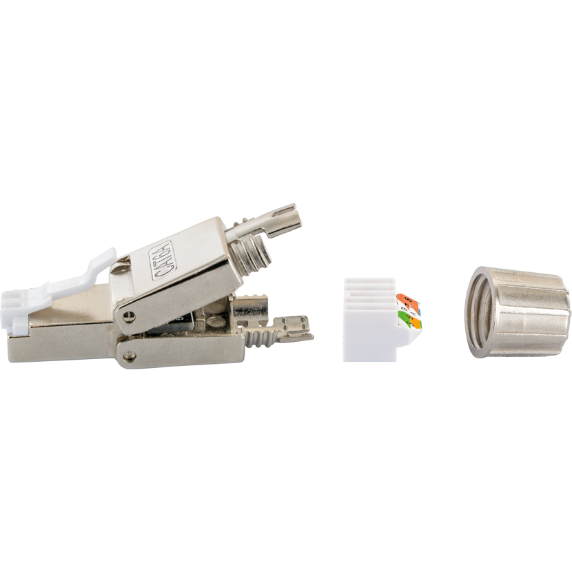 Einzelteile eines Netzwerksteckers CAT 7.1 / CAT 6A