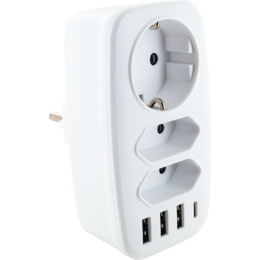 Weißer Multiadapter mit drei USB-Anschlüssen
