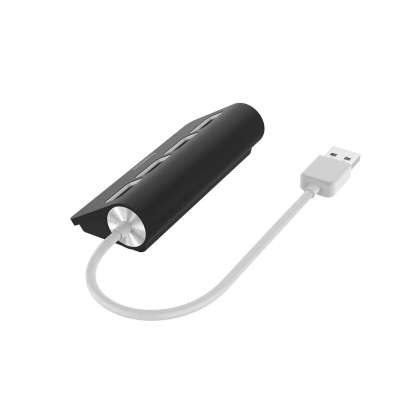 Schwarzer USB-Hub mit weißem Kabel