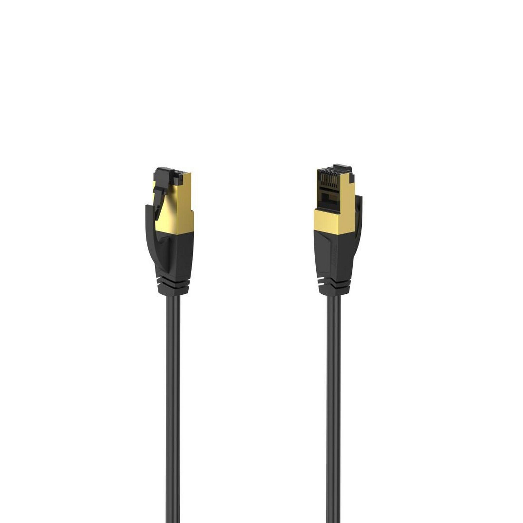 Zwei schwarze Netzwerkkabel mit goldenen Anschlüssen