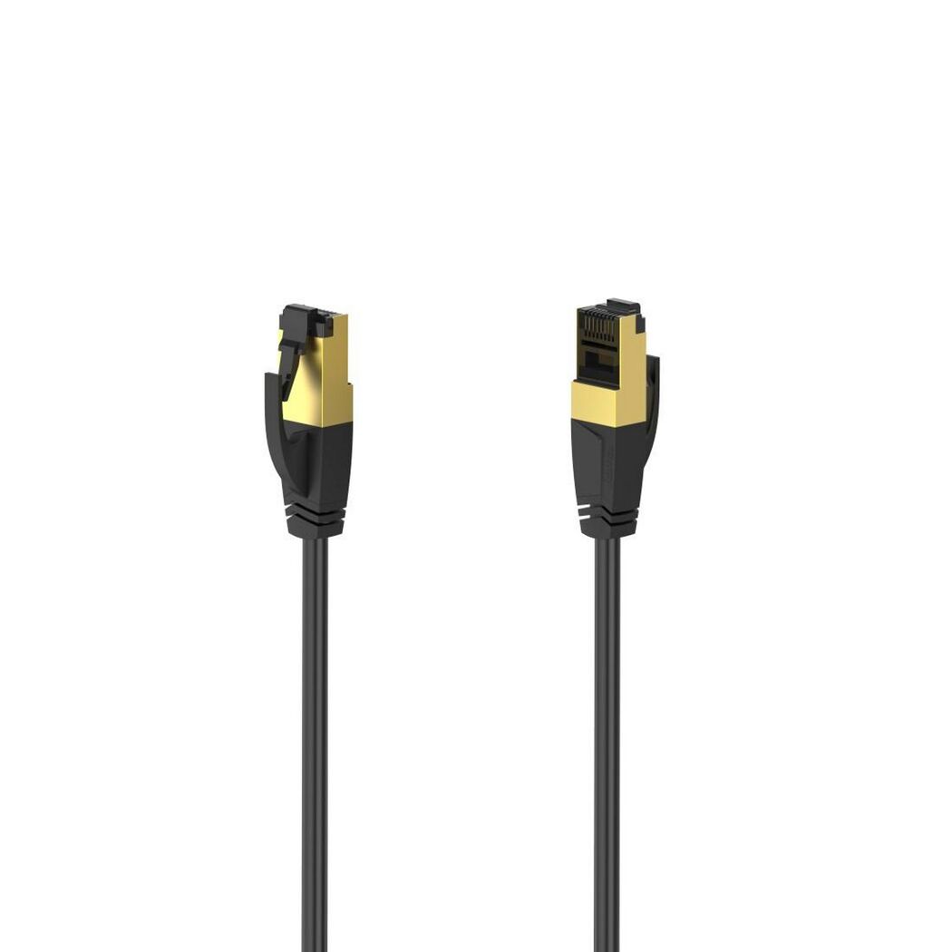 Zwei schwarze Netzwerkkabel mit goldenen Anschlüssen