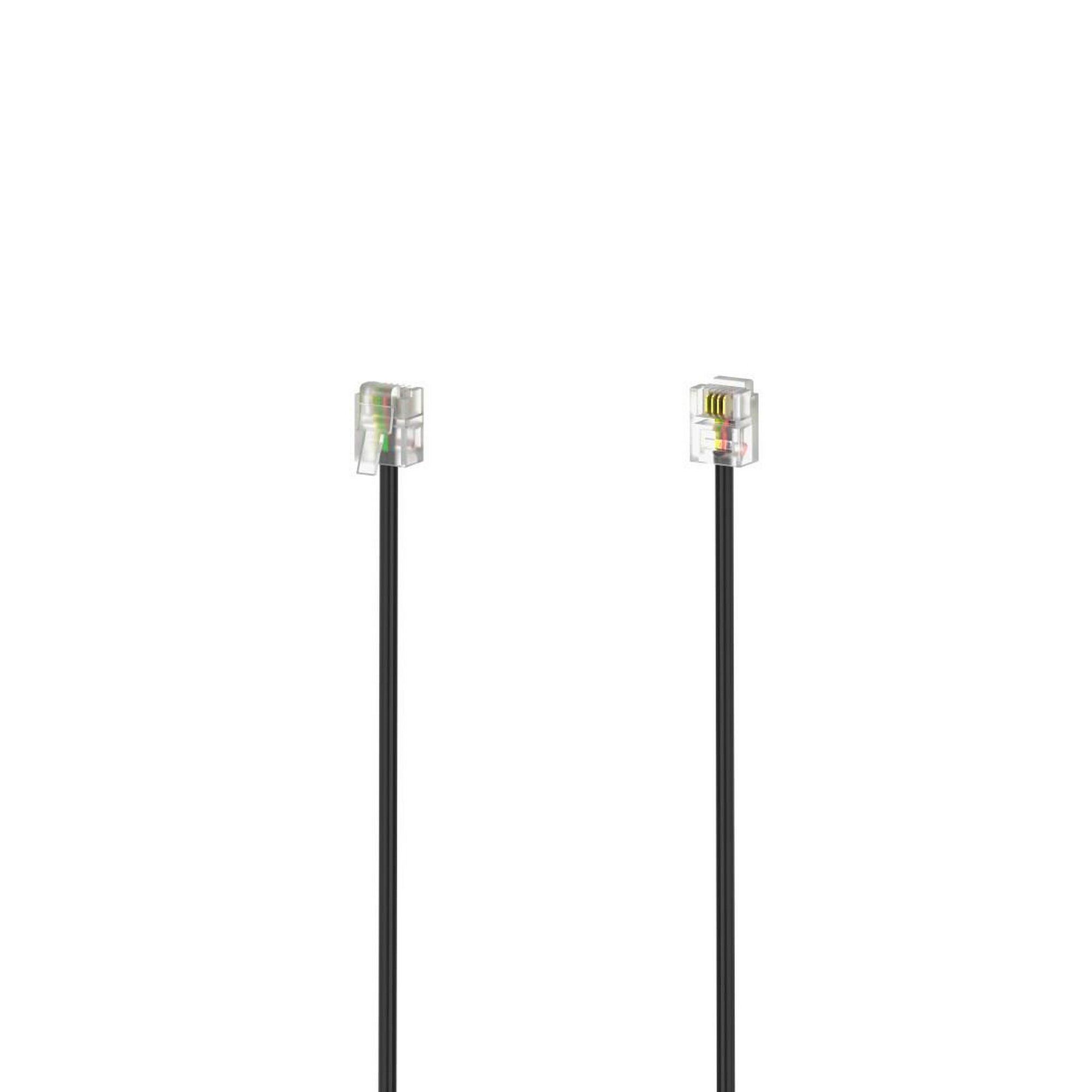 Zwei schwarze Telefonkabel mit RJ11-Steckern