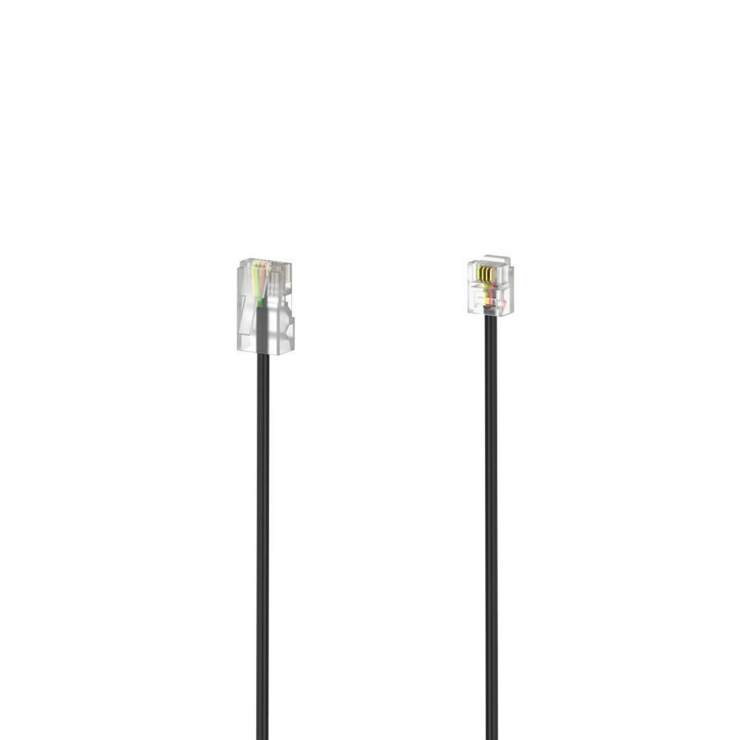 Zwei schwarze DSL-Kabel mit transparenten Steckern.