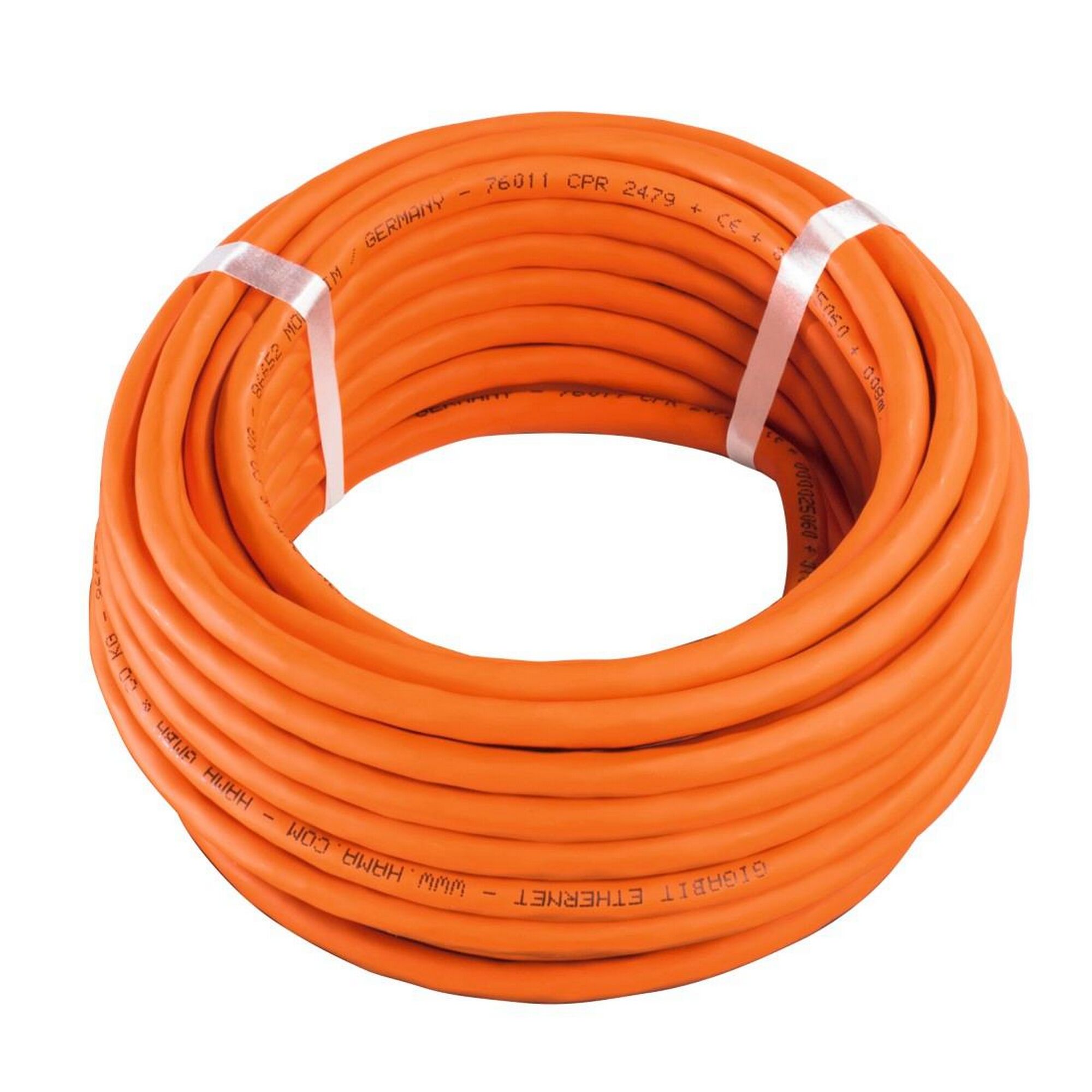 Aufgerolltes orangefarbenes Netzwerkkabel