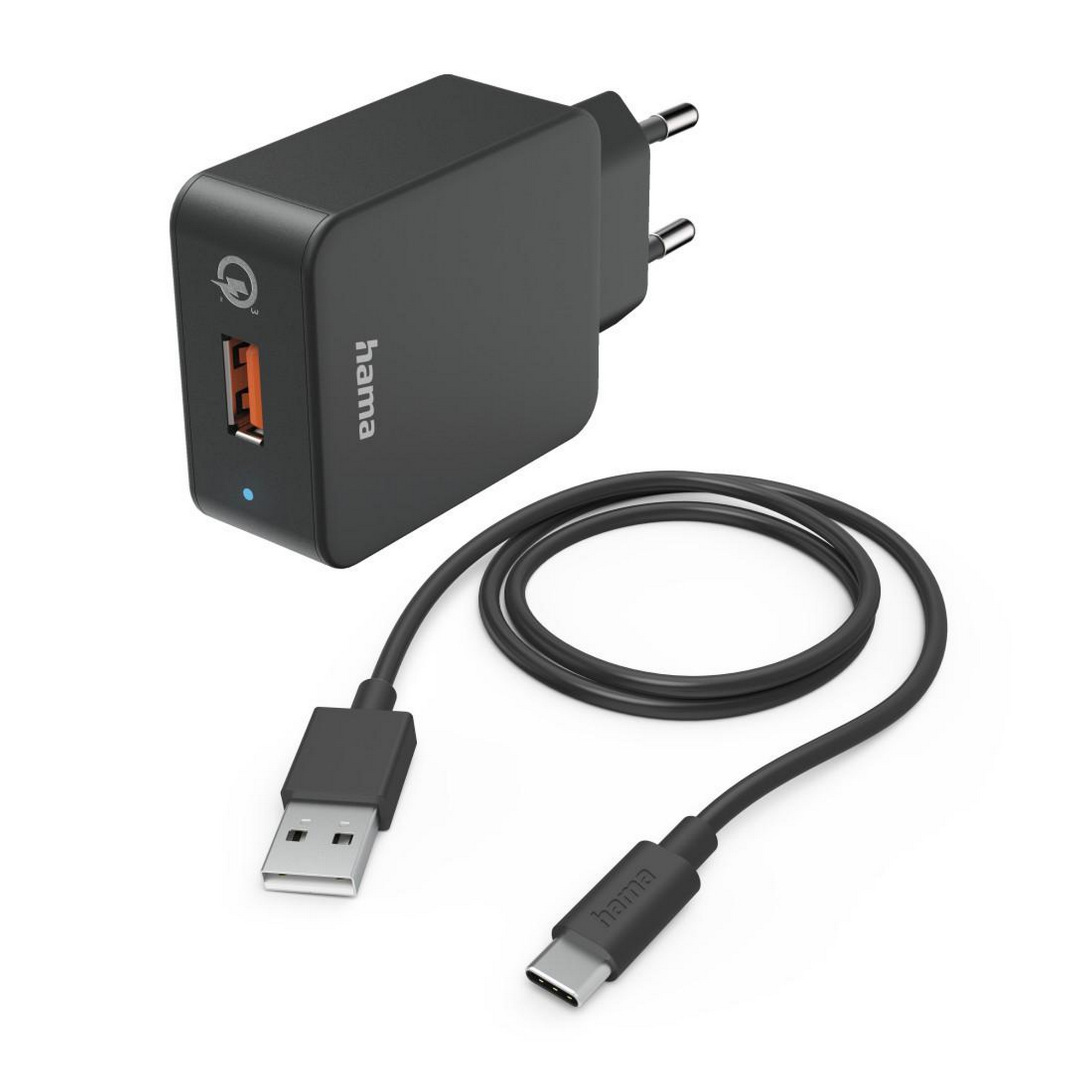 Schnellladegerät schwarz mit Ladekabel USB-C, Qualcomm 19,5 W + product picture